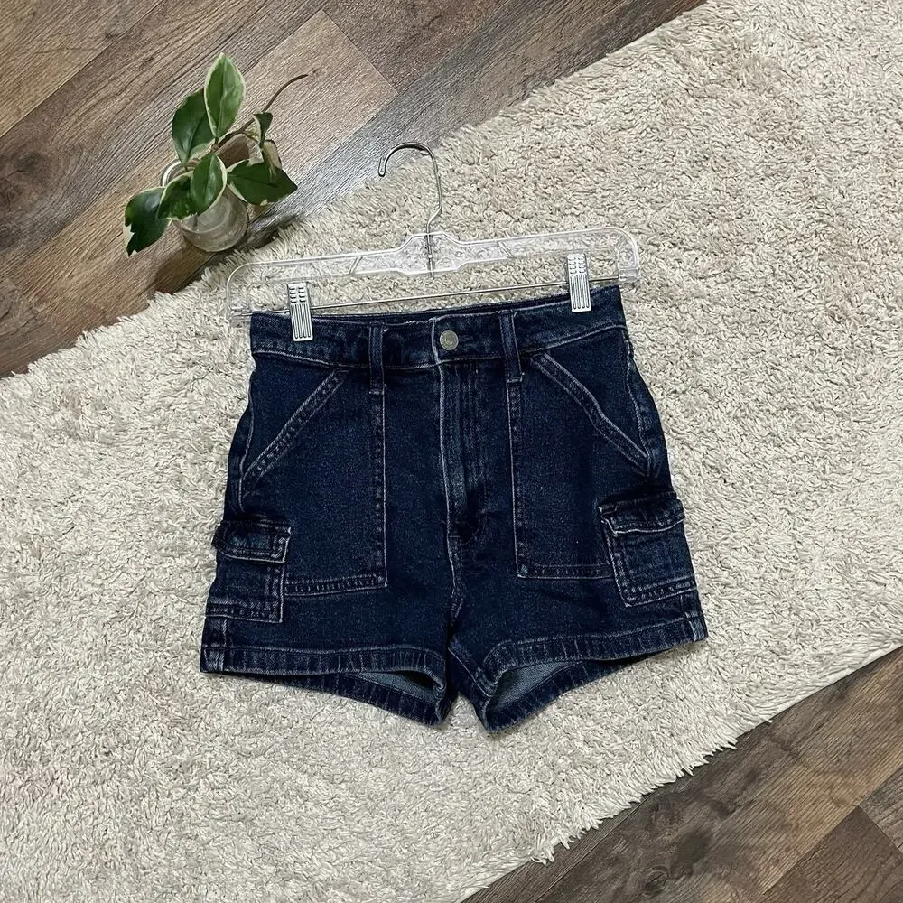 Hollister Size 00/000 Dark Wash Ultra High-Rise Cargo Mom Shorts